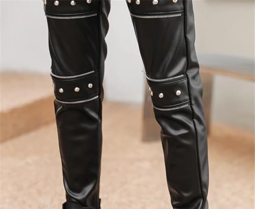 Men's Faux Leather Skinny Biker Pants Slim Fit Stage Club Motorcycle Trousers4