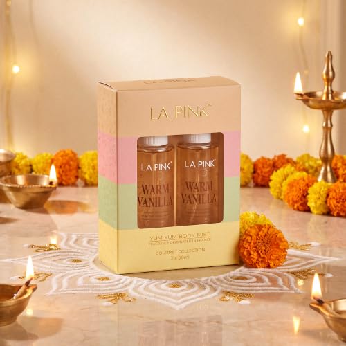 Image of La Pink Warm Vanilla Body Mist Perfume for Woman & Man | Tropical Gourmet Aroma with Chocolate, Coconut & Jasmine | Skin Friendly Unisex Long Lasting Fragrance Spray | 5% Perfume Oil | Lasts Up to 6 Hours | 50ml (Pack of 2)