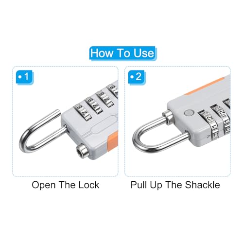 Image of PATIKIL Security Steel Cable with 4 Digit Combination Lock, 2 Set 4.9Ft Coated Safety Wire Rope Double Loop Padlock for Outdoor Travel Luggage, Gray