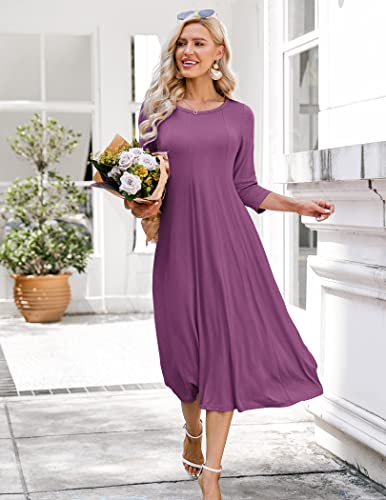 Image of HOTOUCH Women's 3 /4 Sleeve A-line and Flare Midi Long Dress