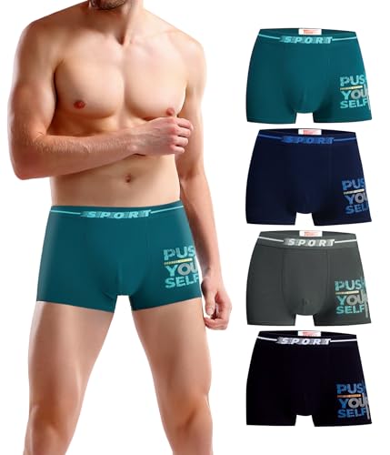 Trendy Boy Pack de 4 Bóxers de Algodón para Hombre – Boxer Briefs Corte Regular, Diseño Y-Front, Suaves, Transpirables y Cómodos para el Uso Diario (1880, L)