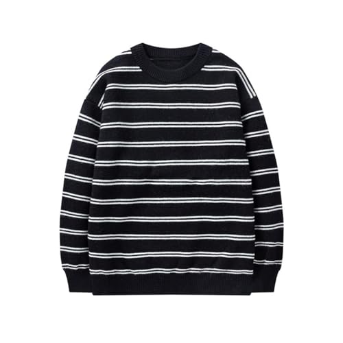 Vsadsau Men's Autumn Winter Striped Sweater Round Neck Knitted Casual Harajuku Long Sleeve Pullover2