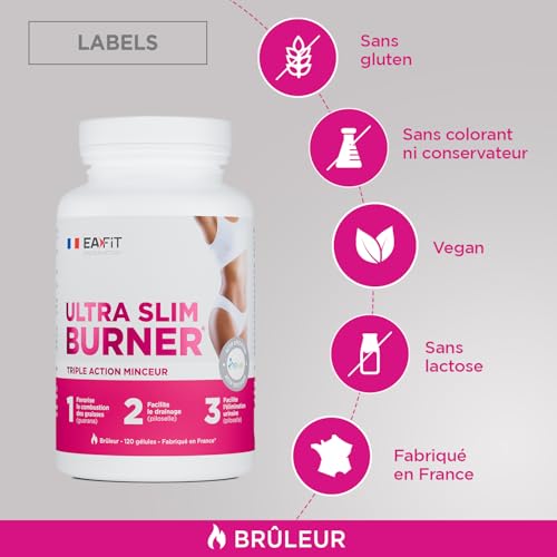 EAFIT MINCEUR - Ultra Slim Burner - Complément Alimentaire Bien Être|Formule Minceur et Anti-Retention d'Eau pour Perte de Poids Naturelle et Sculpture du Corps - Fabriqué en France - 120 gelules – Image 6