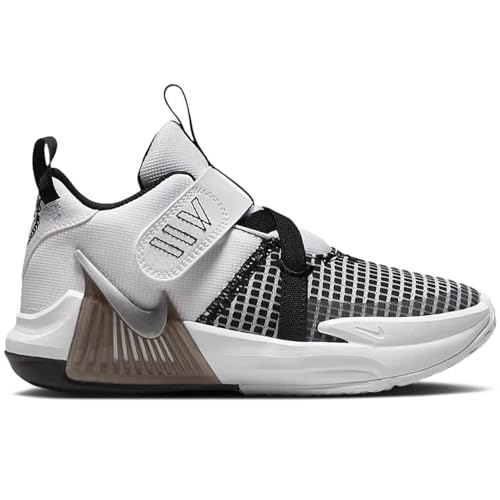 Nike Lebron Witness VII (Big Kid), White/Silver Metallic/Black&White, 1 Little Kid