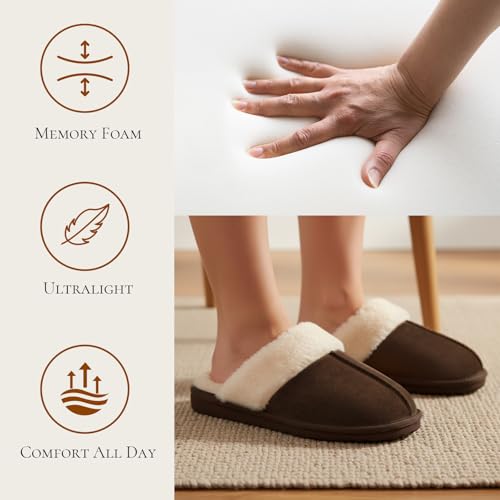 Image of OOW Fuzzy Slippers for Women Cozy Faux Fur House Shoes Memory Foam Slippers | Winter, Warm Slippers, Indoor and Outdoor