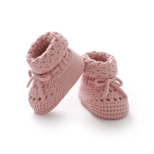 Image of Rebolly Baby Booties 100% Cotton Knitted Newborn First Cozy Warm Crib Shoes for Toddler Infant Boy Girl Babys Shower Gift