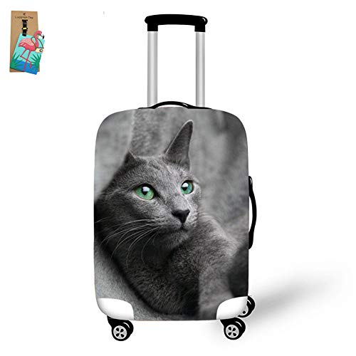 Fansu Travel Suitcase Covers, Lovely Cat Print Elastic Stretch Luggage Cover Suitcase Baggage Protective Creative Thicken Polyester Spandex Fabric Dustproof Reusable (Green Eyes,M(22-24in))