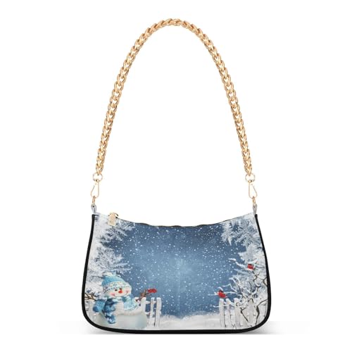 Shoulder Bags for Women Christmas Background with A Snowman Hobo Tote Handbag Small Clutch Purse with Zipper Closure