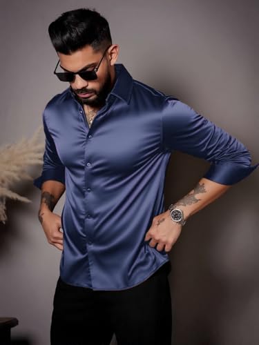 Image of IndoPrimo Men's Stylish Solid Satin Casual Shirt for Men Full Sleeve