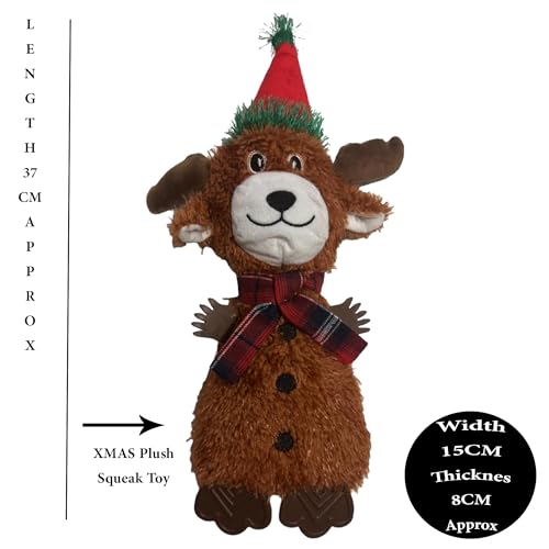 Dog Interactive Christmas Pet Plush Chew Toy Squeak Honking Santa Snowman Reindeer Penguin Turkey Dog Toys Soft Natural Corduroy Stuffed Dog Pet Xmas Toy Gift (Rudolph TPR Arms & Legs) - Image 2