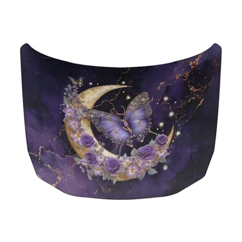 Image of Universal Car Hood Cover Waterproof Moon Purple Butterfly Car Hood Cover Protector for Automobiles Outdoor Indoor for All Season
