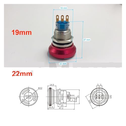 Arrêt d'urgence 22mm 2NO2NC interrupteur coup de poing rouge - 3