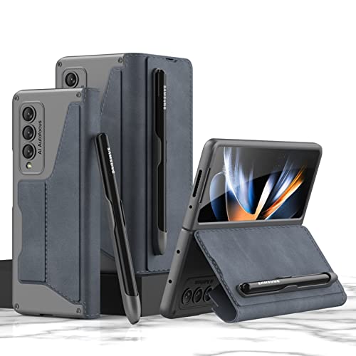 Coque Galaxy Z Fold 4 5G étui cuir bleu pliable avec fente stylo