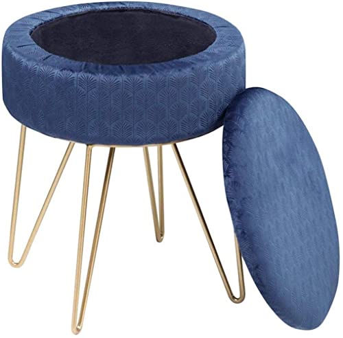 Tabouret de rangement en velours gris et métal doré optimisant votre espace