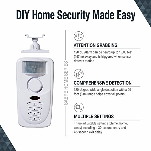 Sabre Wireless Motion Sensor Home Security Burglar Alarm With Loud 120 Db Siren And 120 Degree Wide Angle Detection, Diy Easy Installation #TOP1