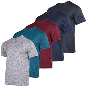5 Pack: Men’s Dry-Fit Moisture Wicking Active Athletic Performance Crew T-Shirt