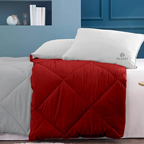 Image of Filbert - Single Bed Comforter for Winter 300 GSM Reversible Microfiber Soft & Cozy Diamond Stitch Quilt (60 inch x 90 inch Inches /152cm x 228cm) - Comforter Single Bed|Silver /Burgundy