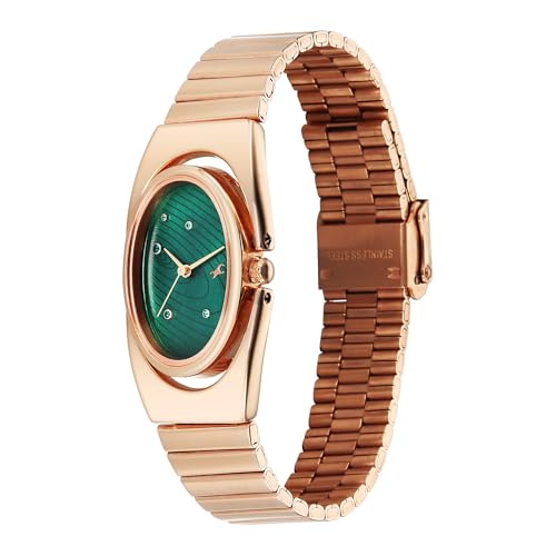 Image of Fastrack UFO Quartz Green Shaped Dial Girls Watch | Rose Gold Colour Band | Watches for Girls Analog - 6318WM02