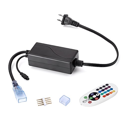 LE Power Plug Unit with Remote for LED 100-120V Strip Lights, RGB Multi-colored LED Strip Accessories, 6A, for 82ft/25m (max) RGB Strips, US Plug, Non-waterproof