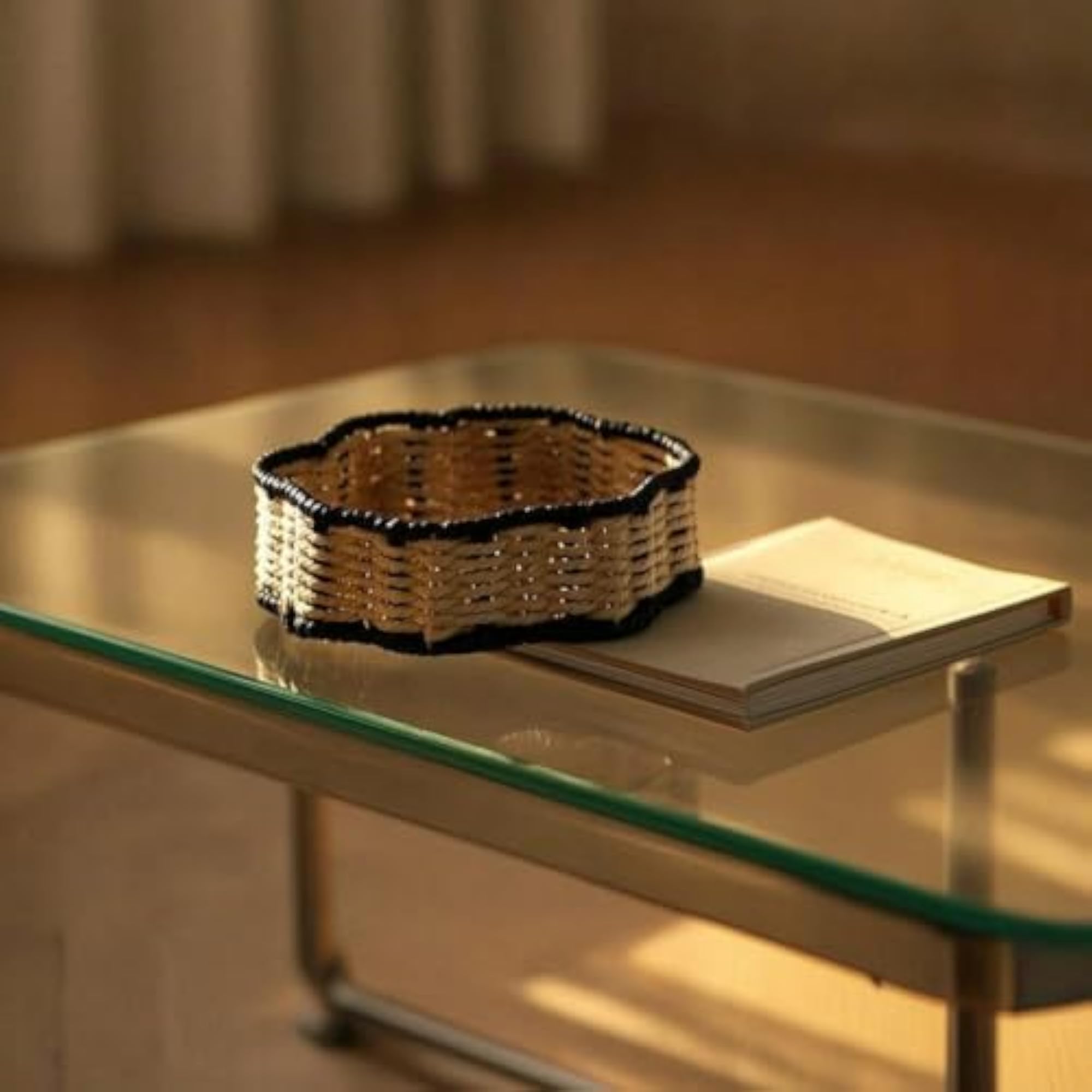 Two-Tone Paper Rope Tray, Braided Handwoven Design