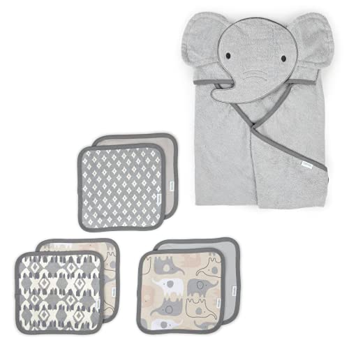 Image of Ingenuity Clean & Cuddly Hooded Character Towel - Grazer & Clean & Cuddly 6-Pack Terry Washcloth Set - Grazer