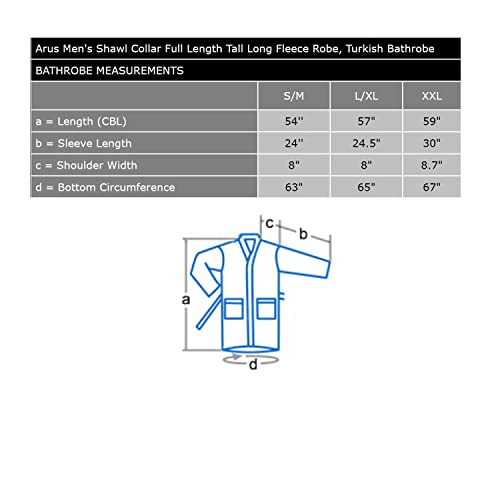 Arus Men's Shawl Collar Full Length Long Fleece Robe, Turkish Bathrobe, Navy Blue, Large-X-Large #TOP4