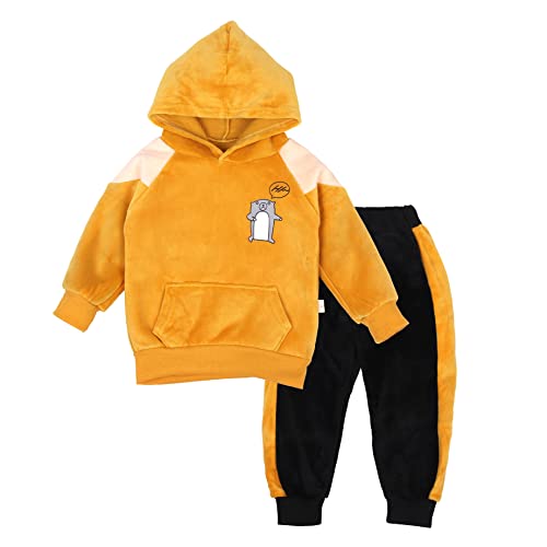Image of Bold N Elegant Unisex Kids Velvet Fleece Solid Happy Hamster Bear Cartoon Warm Velvet Pullover Sweatshirt Hoodie Tshirt and Pyjama Pant Winter Clothing Set