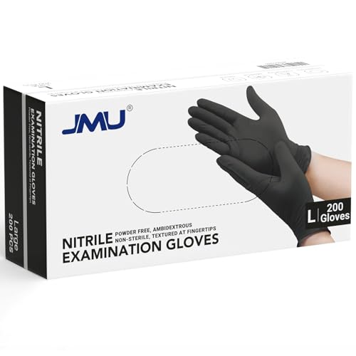Image of JMU 200 Black Nitrile Gloves Large, 3.5 Mil, Latex-Free, Powder-Free | Disposable Gloves for Medical, Food Prep, Cleaning