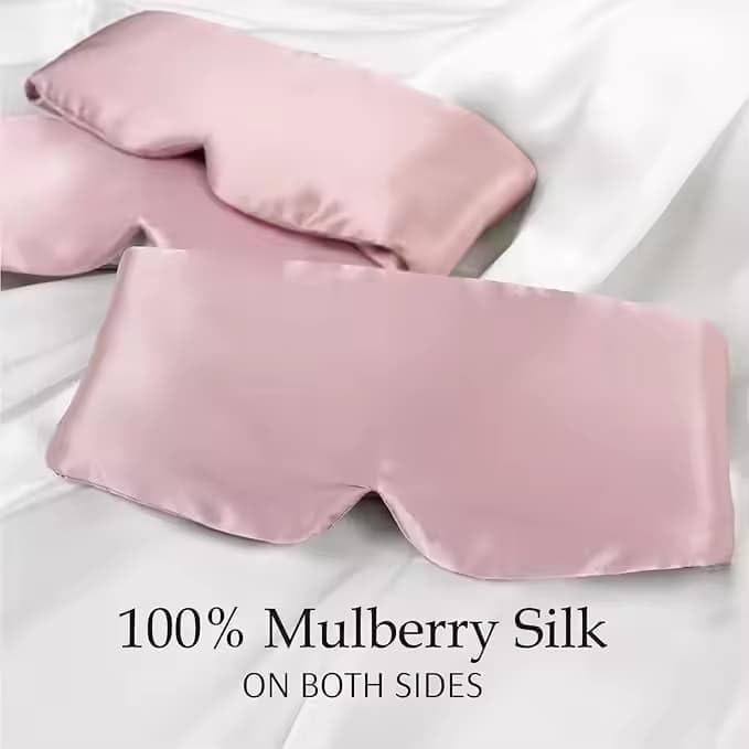 Mascherina per dormire in 100% seta di gelso, grande copertura per gli occhi regolabile per dormire, confortevole, senza pressione e traspirante, per donne e uomini, rosa