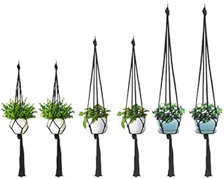 Macrame plant hanger, 6 Pack Black Indoor Outdoor Hanging Planter Flower Pot Basket Hanging Cotton Rope Handmade Wall Hanging Plant Holders (60cm *2, 80CM *2, 100cm*2)
