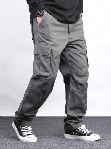 Image of Pure Cotton Cargo Pants for Men | Cargo Pant Man | Elastic Drawstring Waist Straight Fit Lower Pant | Multi-Pocket Utility Trousers for Men | Stylish Comfortable Casual Outdoor Bottom Wear