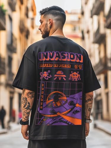 Image of Veirdo Pure Cotton Oversized Loose Fit Drop Shoulder Graphic Printed Men's Half Sleeve T-Shirt (Sizes: S to 2XL)