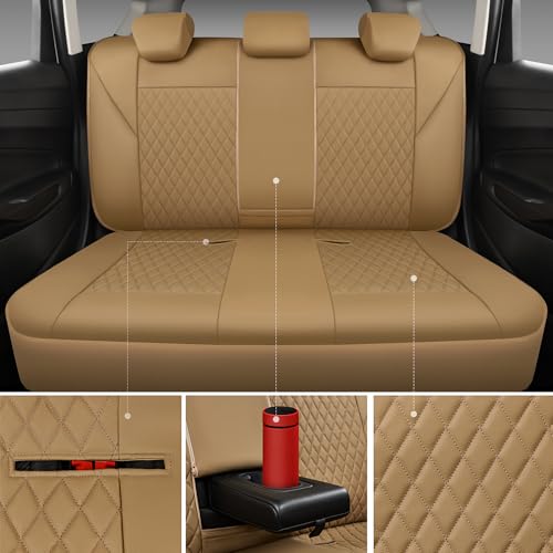 Image of CAR PASS Faux Leather Seat Covers Full Set, Quilting Waterproof Premium Automotive Seat Cover with 5mm Composite Sponge Inside,Airbag Compatible, Universal for Most Cars Sedan SUV Truck, All Beige