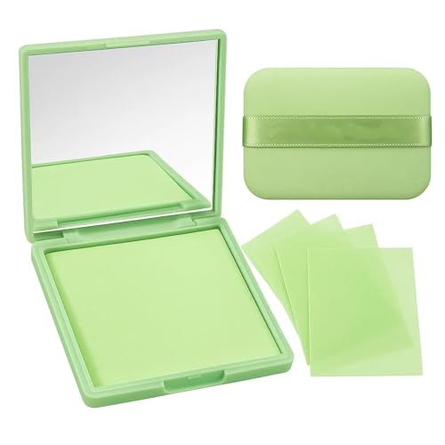 Compact Oil Blotting Paper Set with Mirror for Oily & Combination Skin - 100 Sheets Portable Blotting Papers, Lightweight Green Tea Case for Makeup Touch-Ups and Shine Control