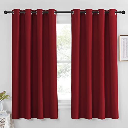 NICETOWN Room Darkening Blackout Red Curtain - (Burgundy Red) Home Decor Energy Smart Thermal Insulated Window Treatment Drape/Drapery for Kitchen, 52x63 Inch,1 Piece