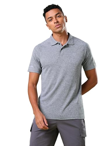 Image of TECHNOSPORT Men's 100% Polyester Slim Fit Self-Design Half Sleeve Polo T-Shirt with Double Cool, SPF50+ Properties for Gym, Workout 7 Regular Use