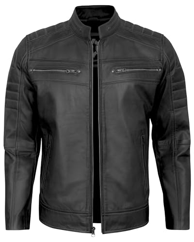 Mens Leather Jacket - Real Lambskin Classic Cafe Racer Style Leather Jackets For Men