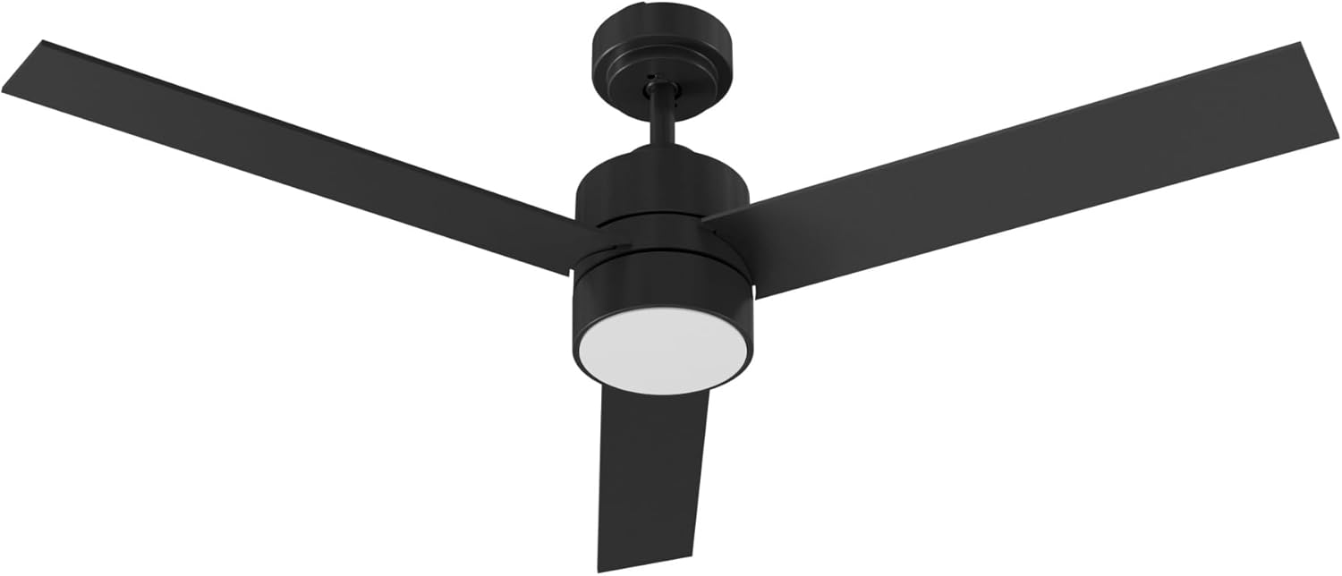 AFX SNTN523LACBKBK-WS Santo 52 inch Indoor Ceiling Fan | 3 Blade Design | Integrated LED Light | Adjustable 5-in-1 CCT 2700K-5000K | Reversible AC Motor | Wall Switch Included | Black Finish