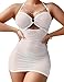ADOME Lingerie for Women Sexy Sheer Mesh Babydoll Ruched Bodycon Halter Lingerie Cutout Mini Dress White S