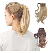 DAYCEN Wrap Around Synthetic Straight Ponytail Extension, 14 Inch 70g Magic Paste Clip in Ponytai...