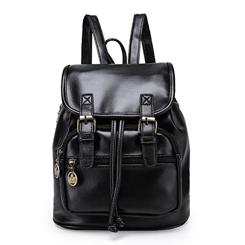TIBES grand sac à dos en cuir PU sac à dos décontracté sac à dos des femmes cartables filles B Noir
