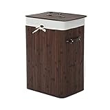 HOMCOM Wäschekorb, Wäschebox, Wäschesammler mit Deckel, Segeltuchsack, waschbarem Wäschesack, mit Griffen, Bambus, faltbar, 72L, Dunkelbraun, 40 x 30 x 60 cm
