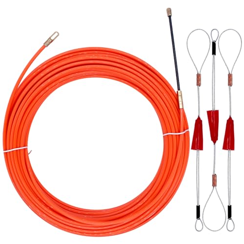 RUNYU Aiguille Electricien, 20 m Tire Fils Electrique 4 mm Diamètre Avec 3 Tête Flexible de Guidage pour Câble de Communication Mur Conduit de Sol(Orange)