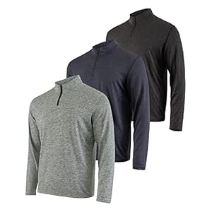Real Essentials 3 Pack: Men’s Dry-Fit Active Quarter Zip Long Sleeve Athletic Performance Pullover (Available in Big & Tall)