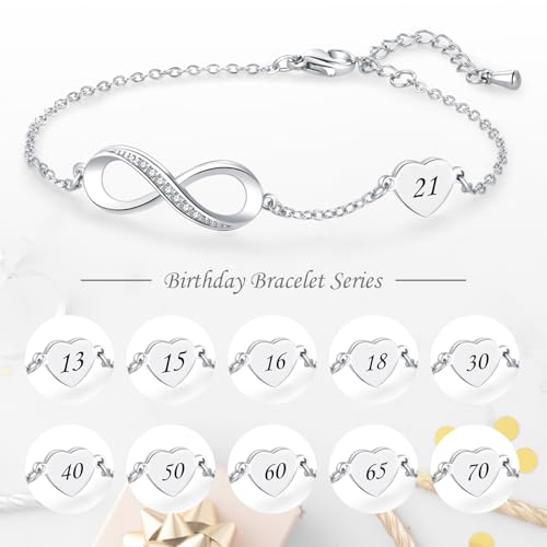 NARTGO Infinity Heart Engraved 13 15 16 18 21 30 40 50 60 65 70 Birthday Bacelets for Women Happy Birthday Jewelry Gift4