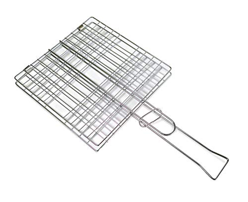 Tredoni 8x8-inch Stainless Steel BBQ Turn-Over Grill Net Clamp - Reversible Liver/Fish Barbecue Grid Holder