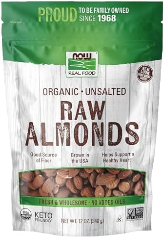 NOW Foods, Certified Organic Almonds, Raw and Unsalted, Good Source of Protein and Fiber, Grown in the USA, Certified Non-GMO, 12-Ounce (Packaging May Vary)
