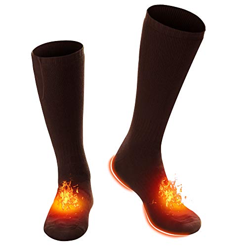 Battery Heated Socks for Men Women,Rechargeable Heating Socks Electric Ski Hunting Socks Motorcycle Heated Socks Outdoor Thermal Stockings,Foot Warmers Camping Heat Socks Winter Socks (Brown)