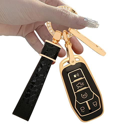 WeiZhenZJYiWu Key fob Cover.Two different materials keychain Accessories，5 colors TPU key Cover .for Ford 4/5 Buttons Smart Key (black-A)
