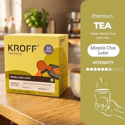 Image of KROFF Masala Chai Latte Tea Pods | Dolce Gusto Compatible | Spiced Masala Tea Blend with Creamy Milk | 10 Pods Per Box